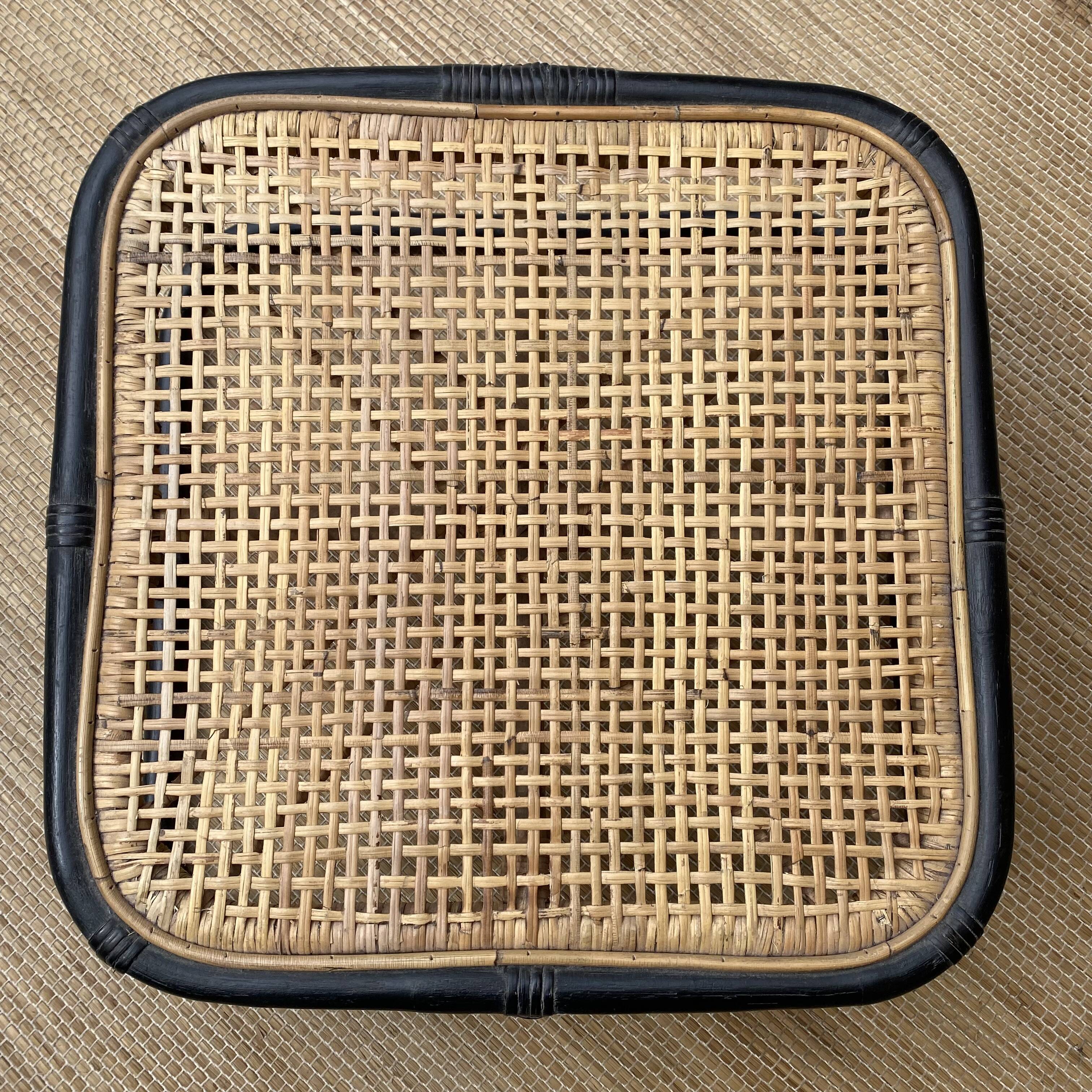 Rattan and cane ottoman or coffee table