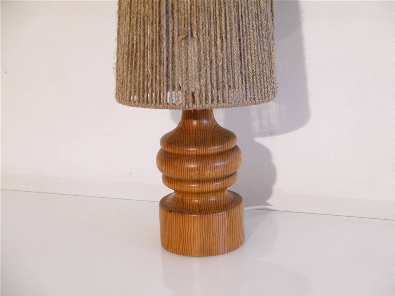 Swedish lamp in turned wood and rope, 1960
