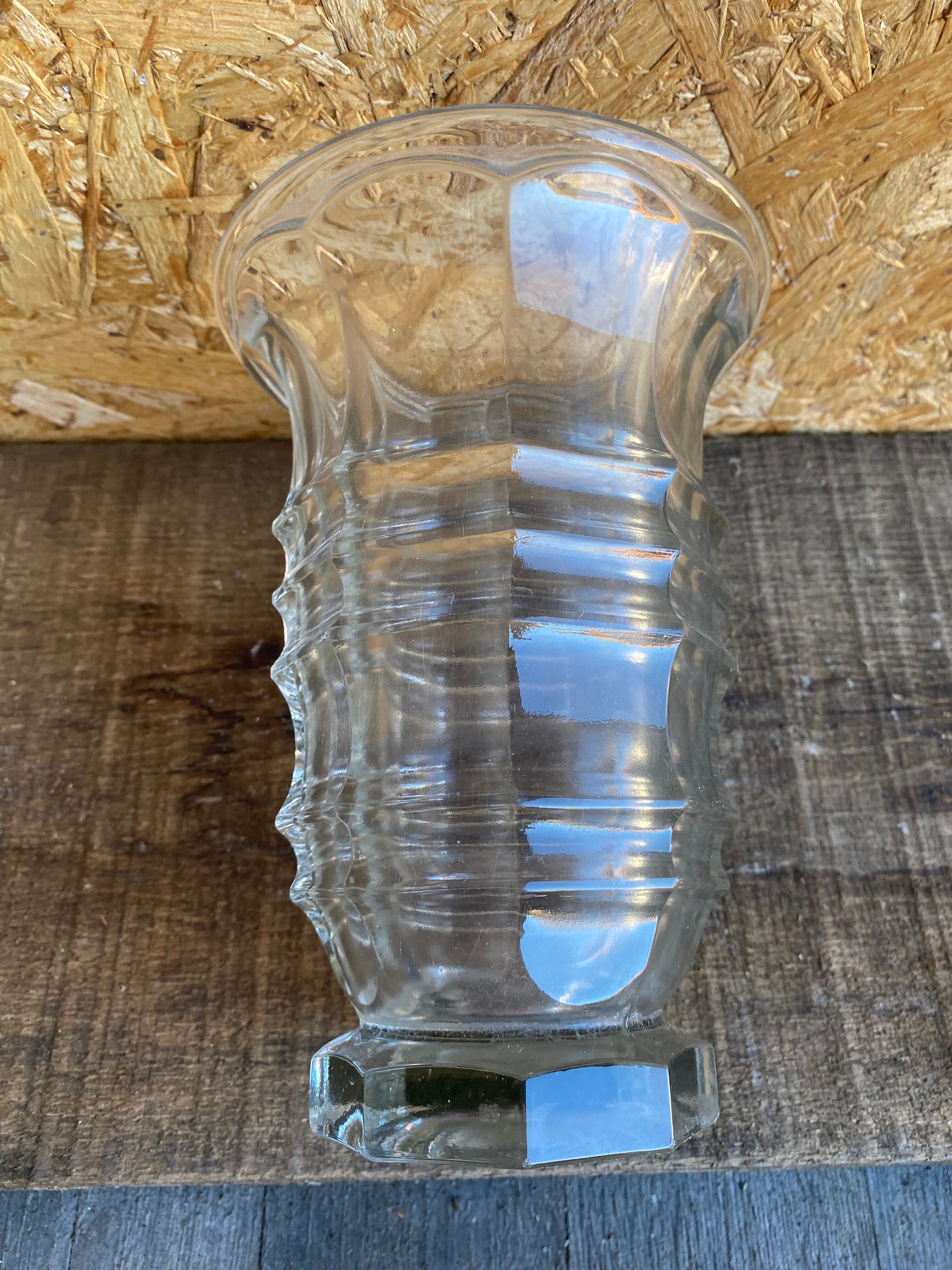 Vase Ancien Verre Moulé Années 70 Made In France Vintage #D973