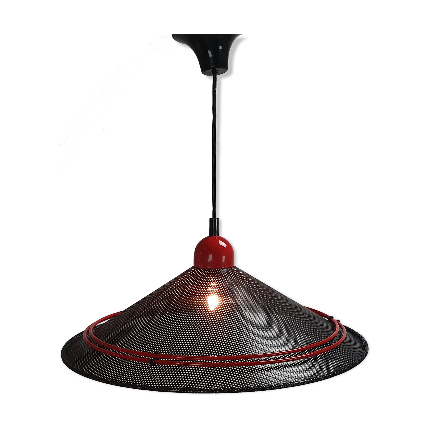 Postmodern black steel and red hanging pendant,1980s