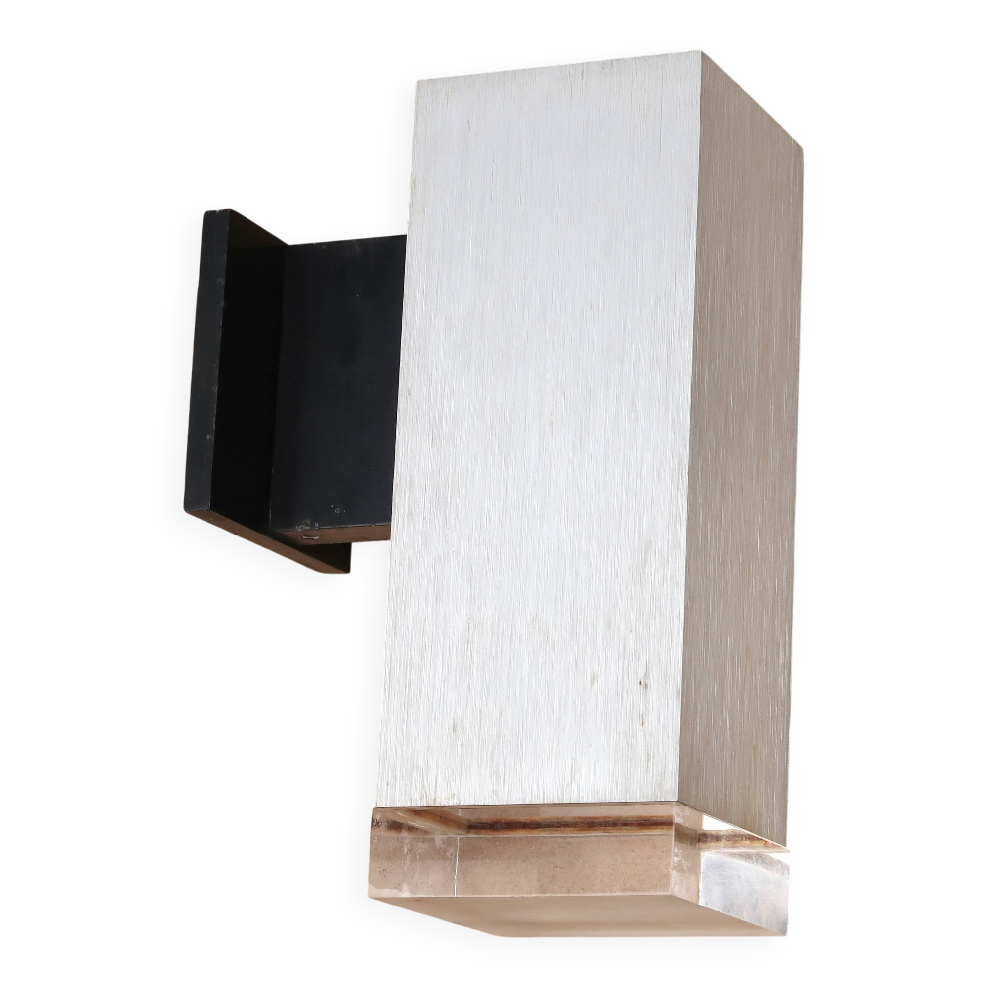 Rectangular outdoor wall light in brushed aluminum and resin