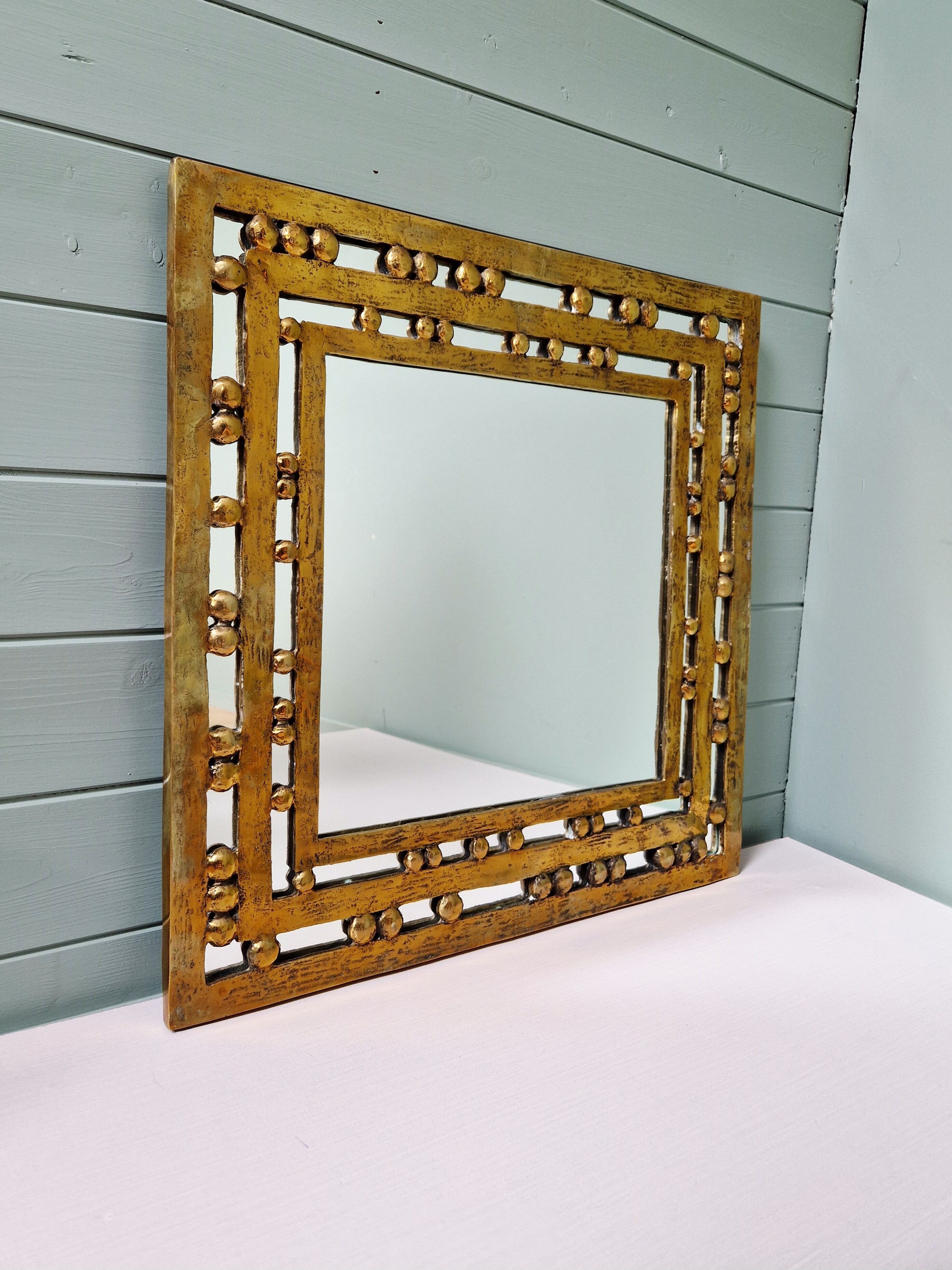 Brutalist mirror in solid bronze, 1970s