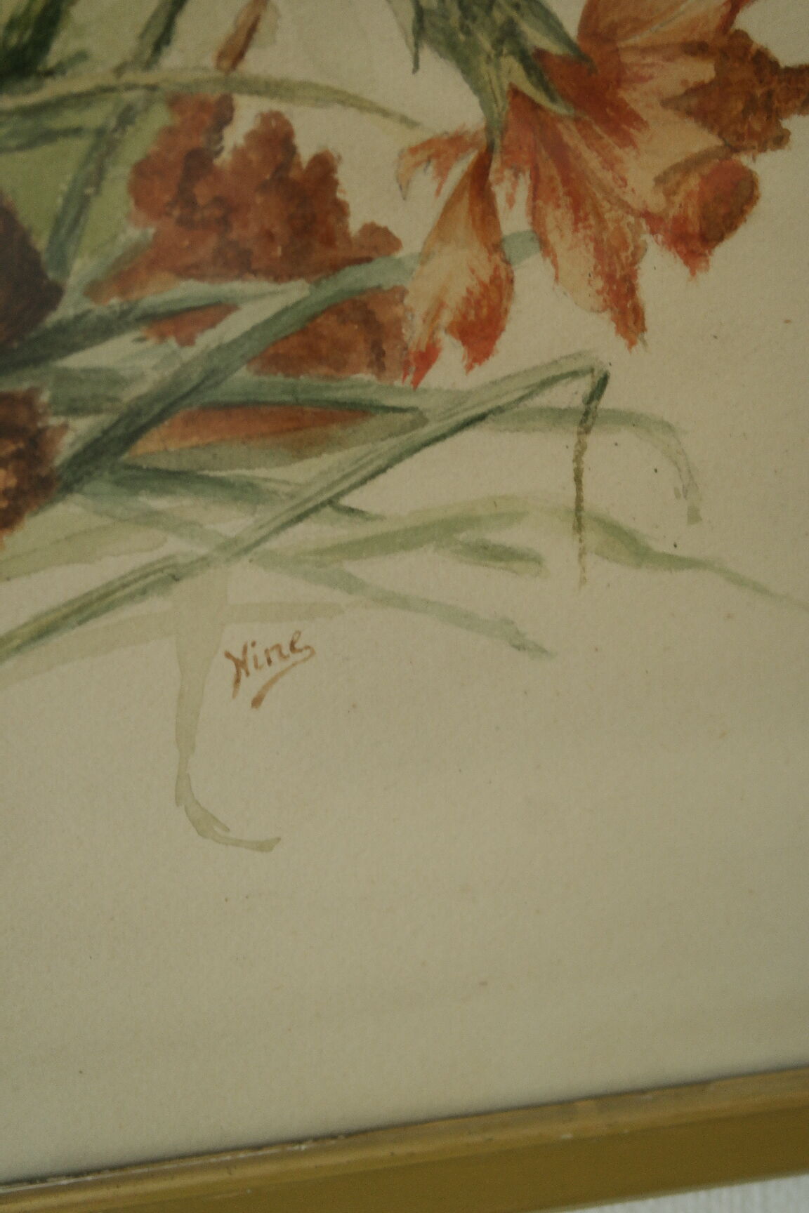 Watercolor frame golden bouquet of flowers