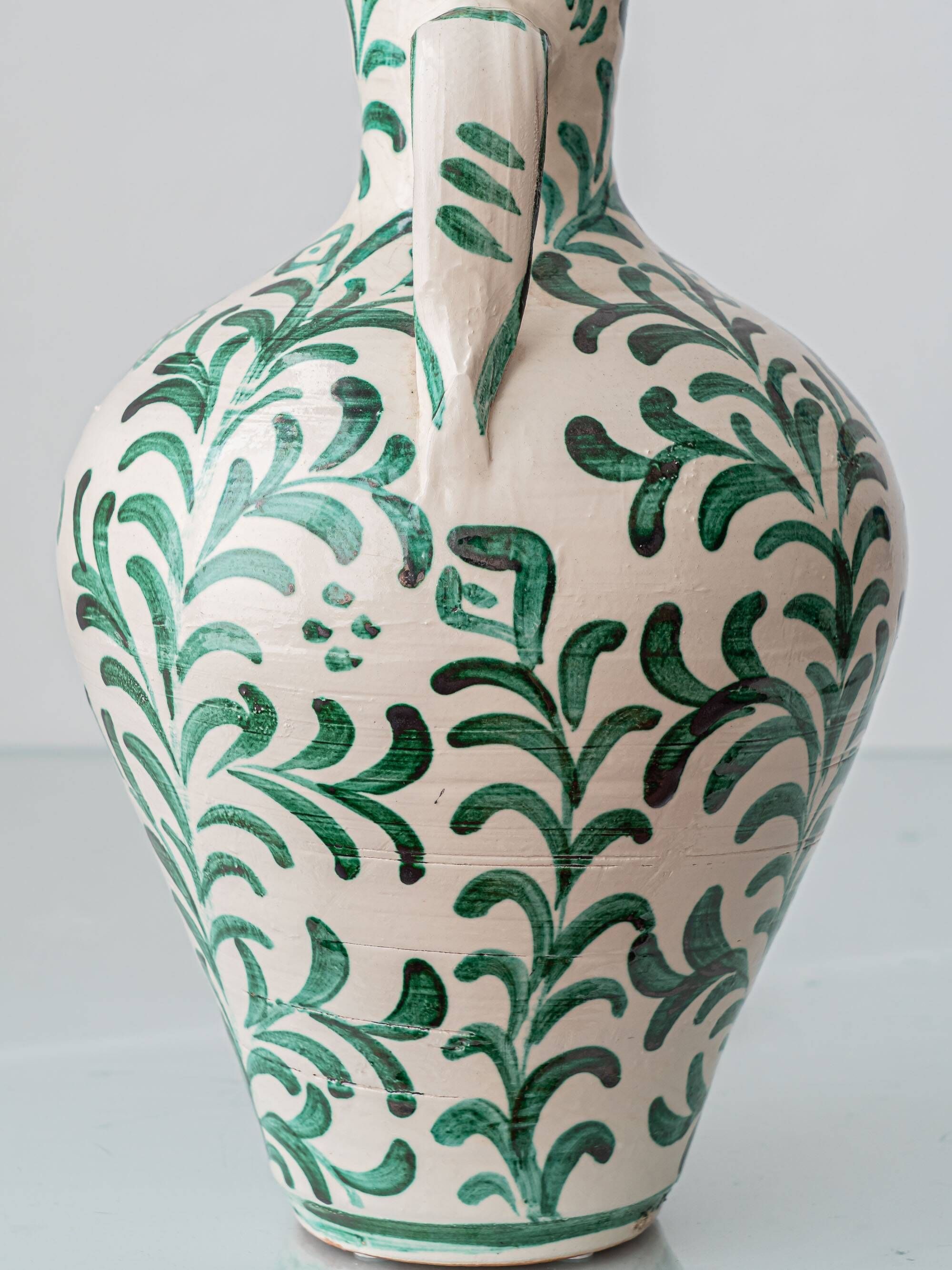 Spanish Revival Ceramic Table Lamp Pair from Granada, New Linen Lampshades