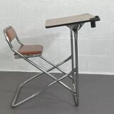 Vintage folding school desk with faux leather seat