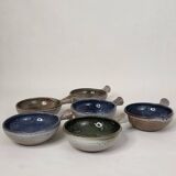 6 J&N Pierlot Ratilly stoneware cups - Puisaye