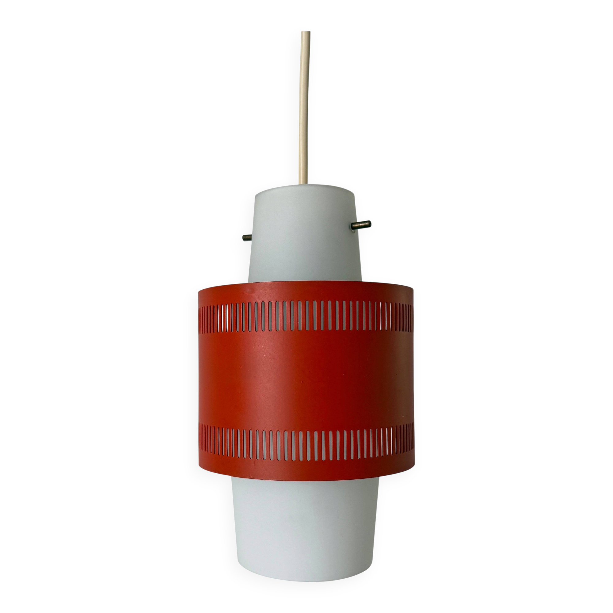 Glass ceiling light with an orange metal frame, 1960s, Germany.