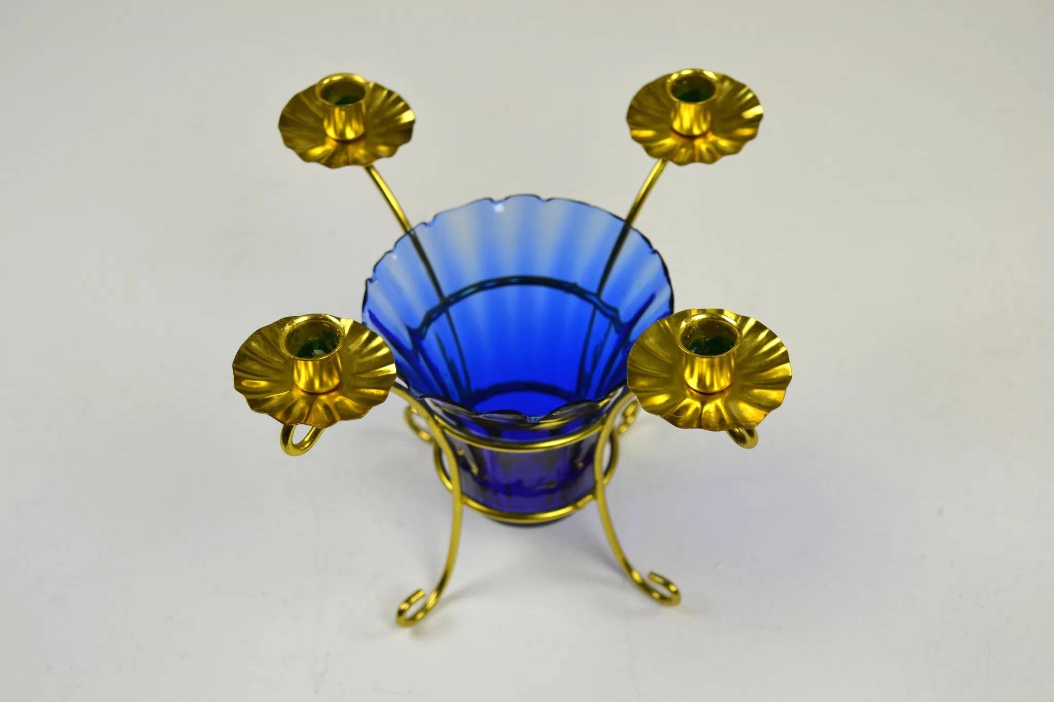 Brass and Cobalt Blue Glass Candle Holder, Sweden, 1960s