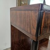 Art Decò dressing table in briar with large mirror and pink glass