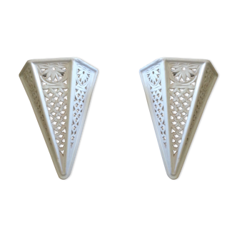 Paire d'appliques moucharabieh  en terre cuite émaillée