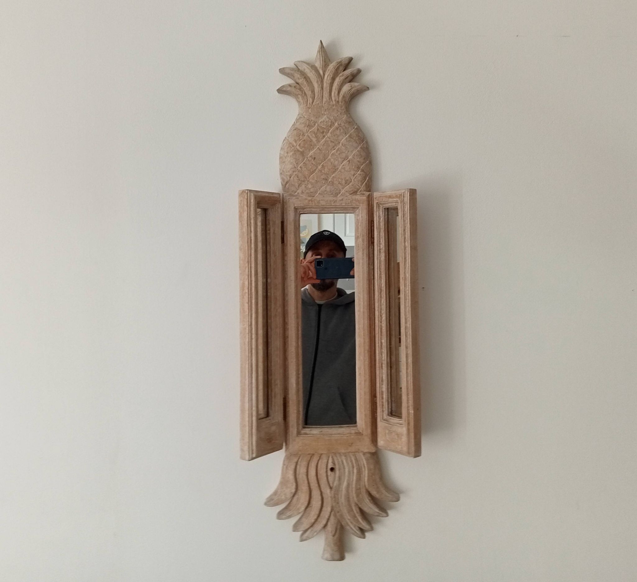 Miroir triptyque Art déco Ananas en bois sculpté