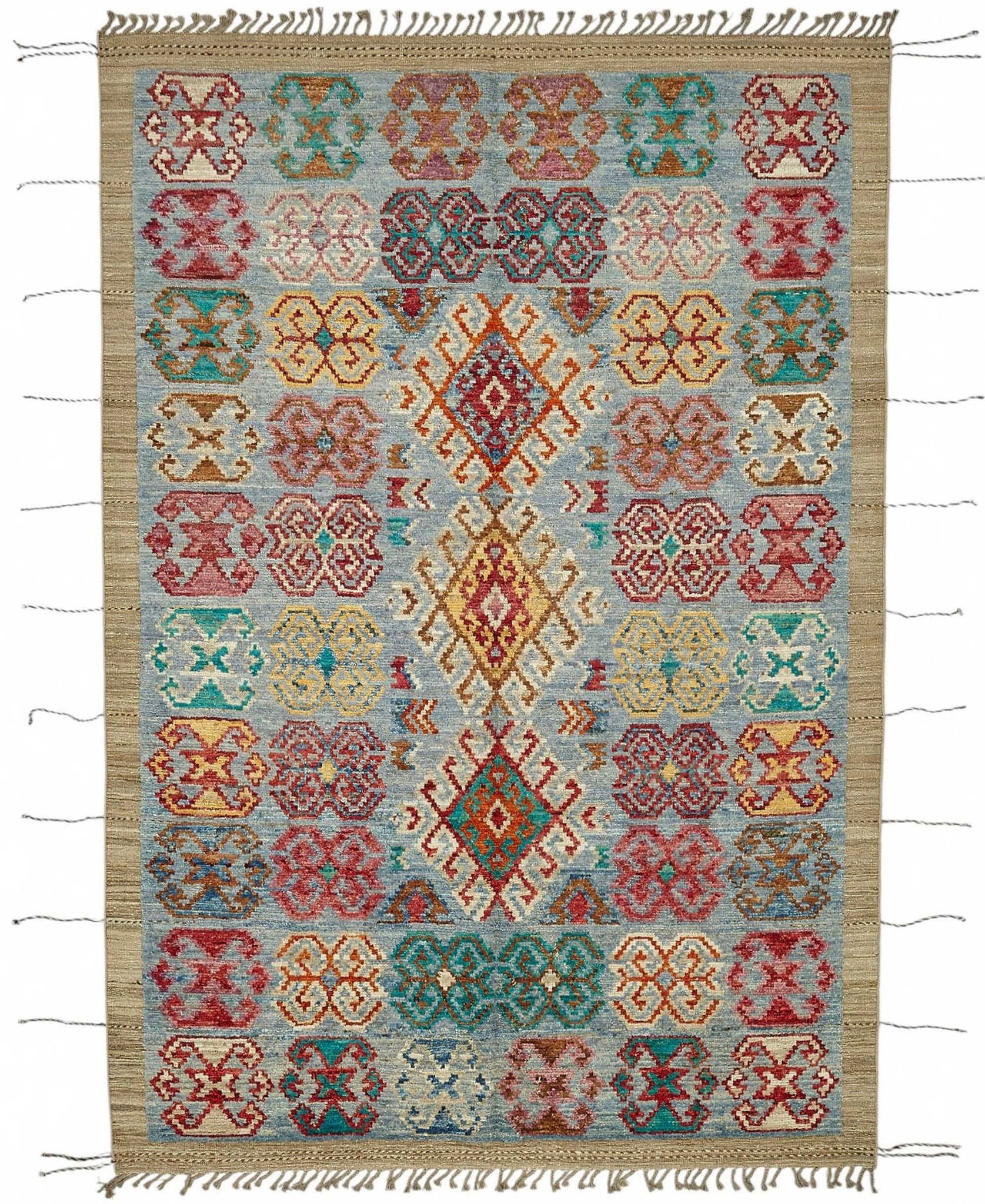 Handwoven Tribal One of a Kind 204 cm x 312 cm Multicolor Wool Carpet