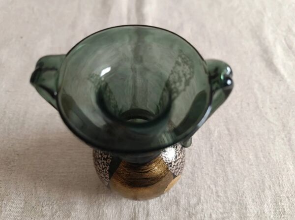 Vase Amphore Murano Vintage 1960 - Noir Or Argent - Étiquette d'origin