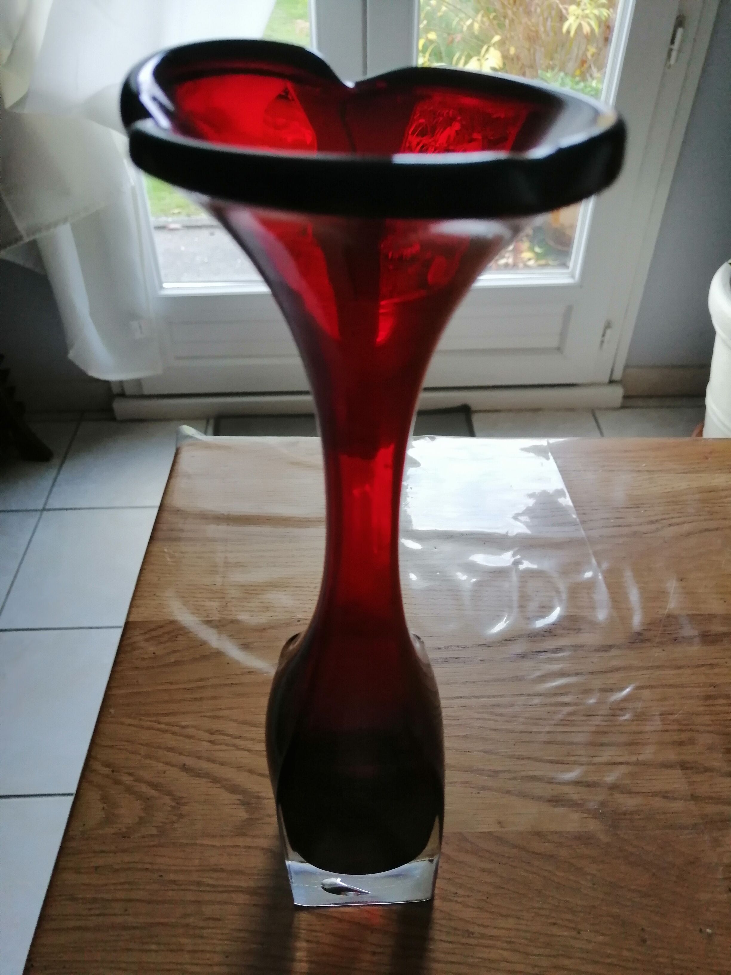 Vintage tulip vase dark red glass
