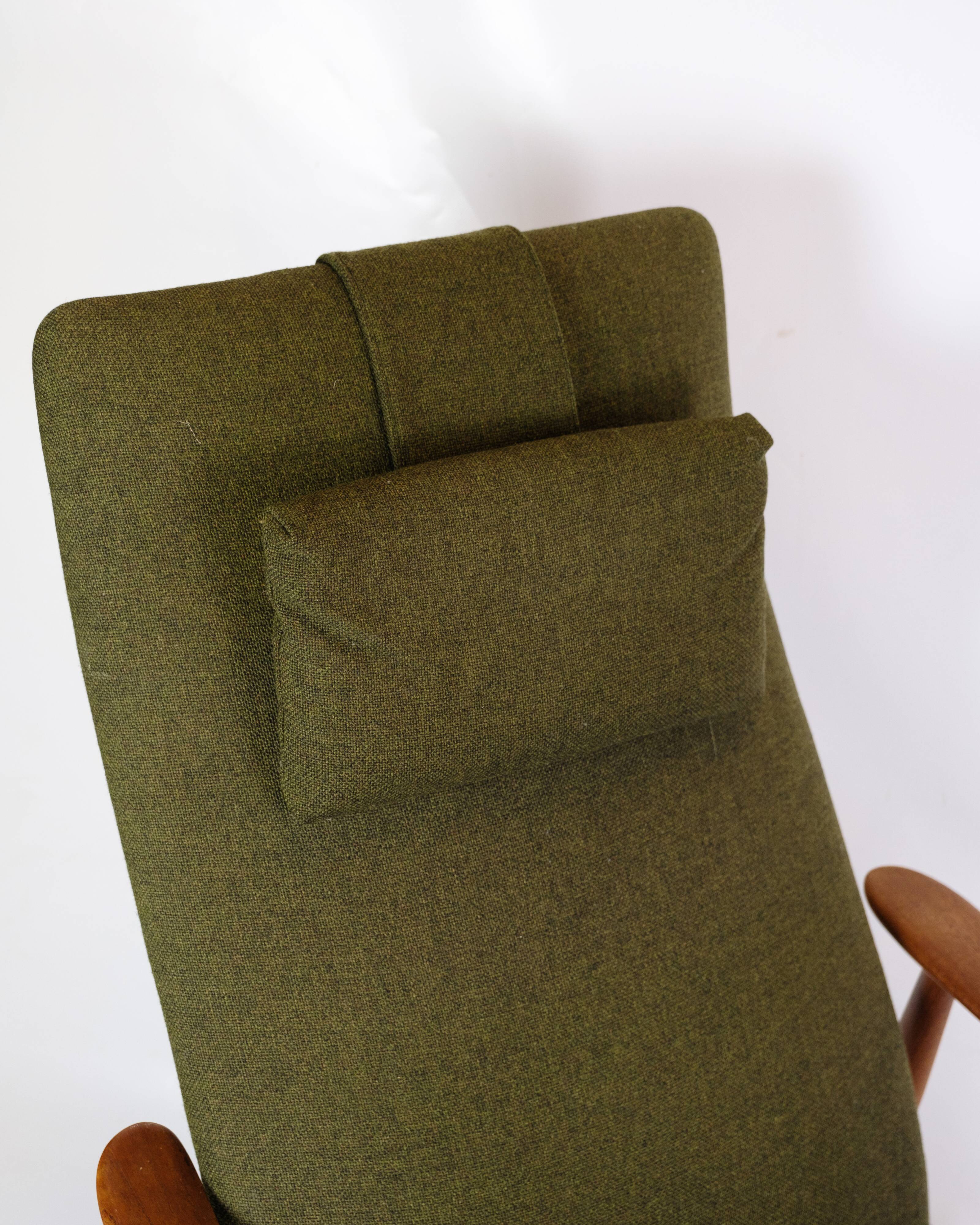 Set Of 2 Armchairs With Stool Made In Green Fabric & Teak By Alf Svensson For Fritz Hansen From 1960