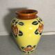 Ancient Ceramic Vase Enamelled Drawing Flowers Years 50 Vintage