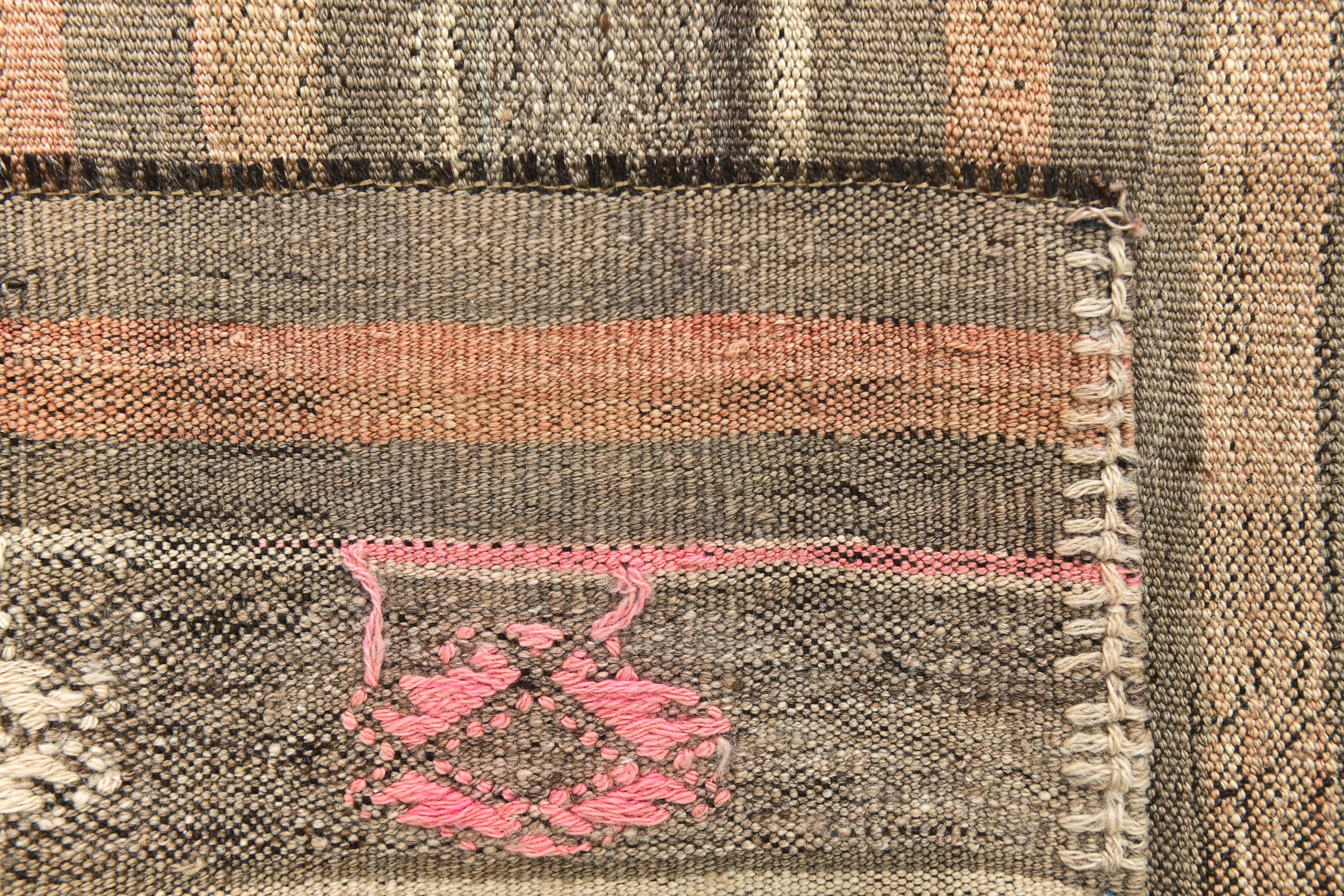 3x12 Brown Mustard Turkish Kilim Runner Rug 101x353Cm