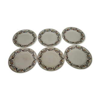 6 assiettes en faïence HBCM Creil et Montereau diam 23 cm