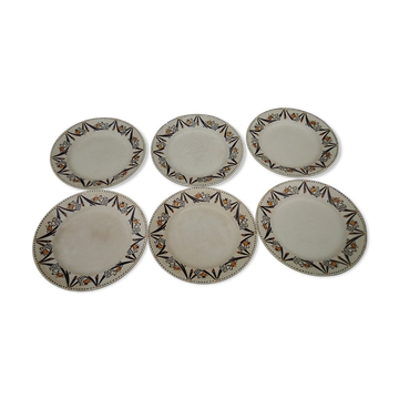 6 plates in earthenware HBCM Creil and Montereau diam 23 cm