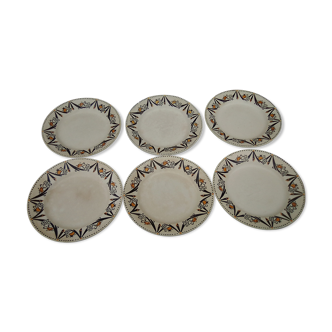 6 plates in earthenware HBCM Creil and Montereau diam 23 cm