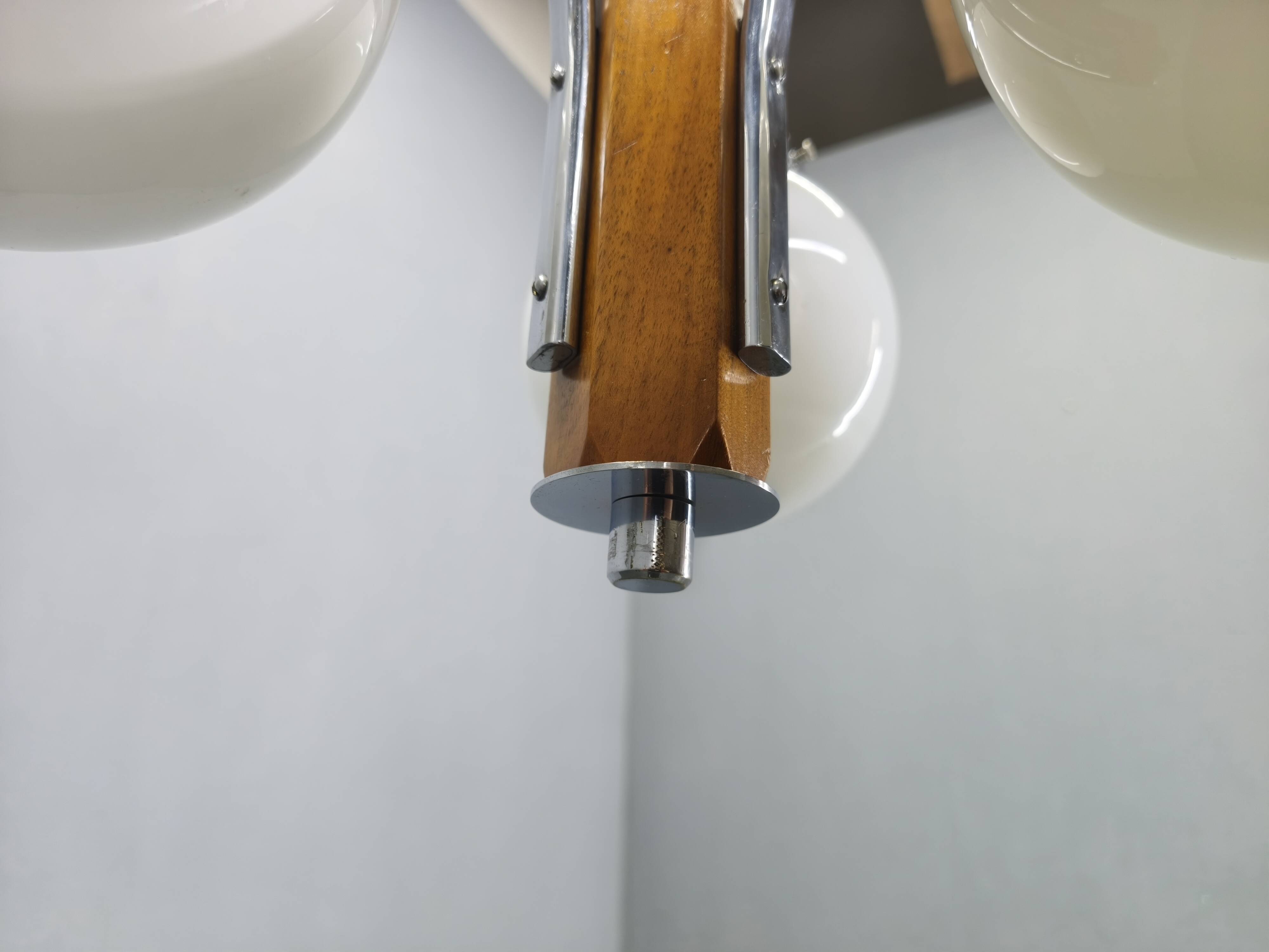 Art Deco Chandelier, Chrome, Walnut & Glass, 1930s