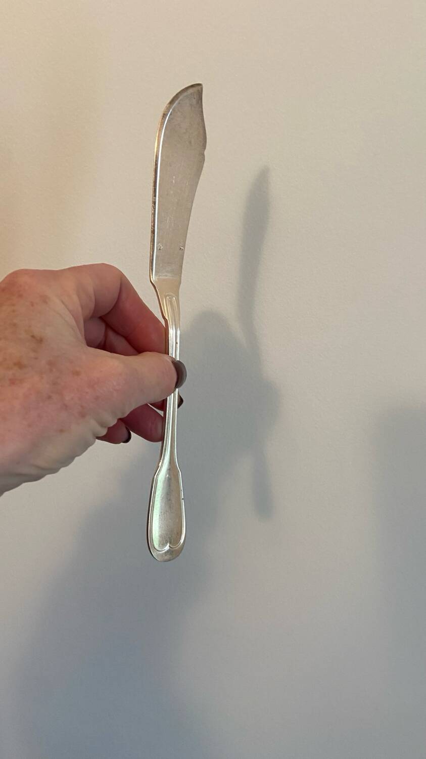 6 forks and 6 fish knives in silver-plated metal, Filet model 1950