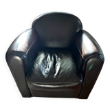Pair of brown leather club armchairs