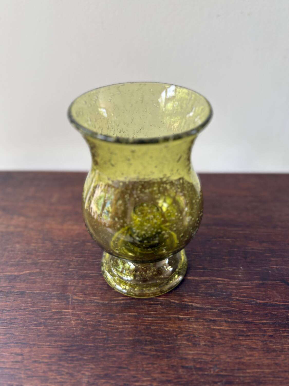 candle holder in biot green bubble glass from the 60s