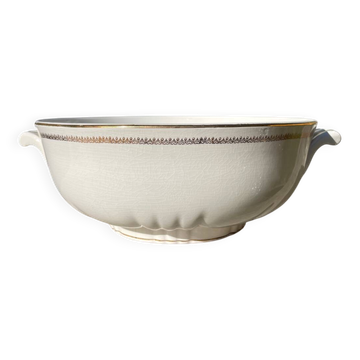 Saladier porcelaine blanc et doré, moulin des loups