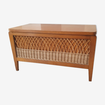 Vintage wooden and rattan toy chest