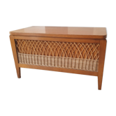 Vintage wooden and rattan toy chest