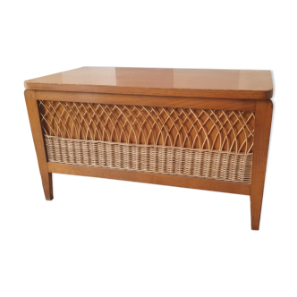 Vintage wooden and rattan toy chest