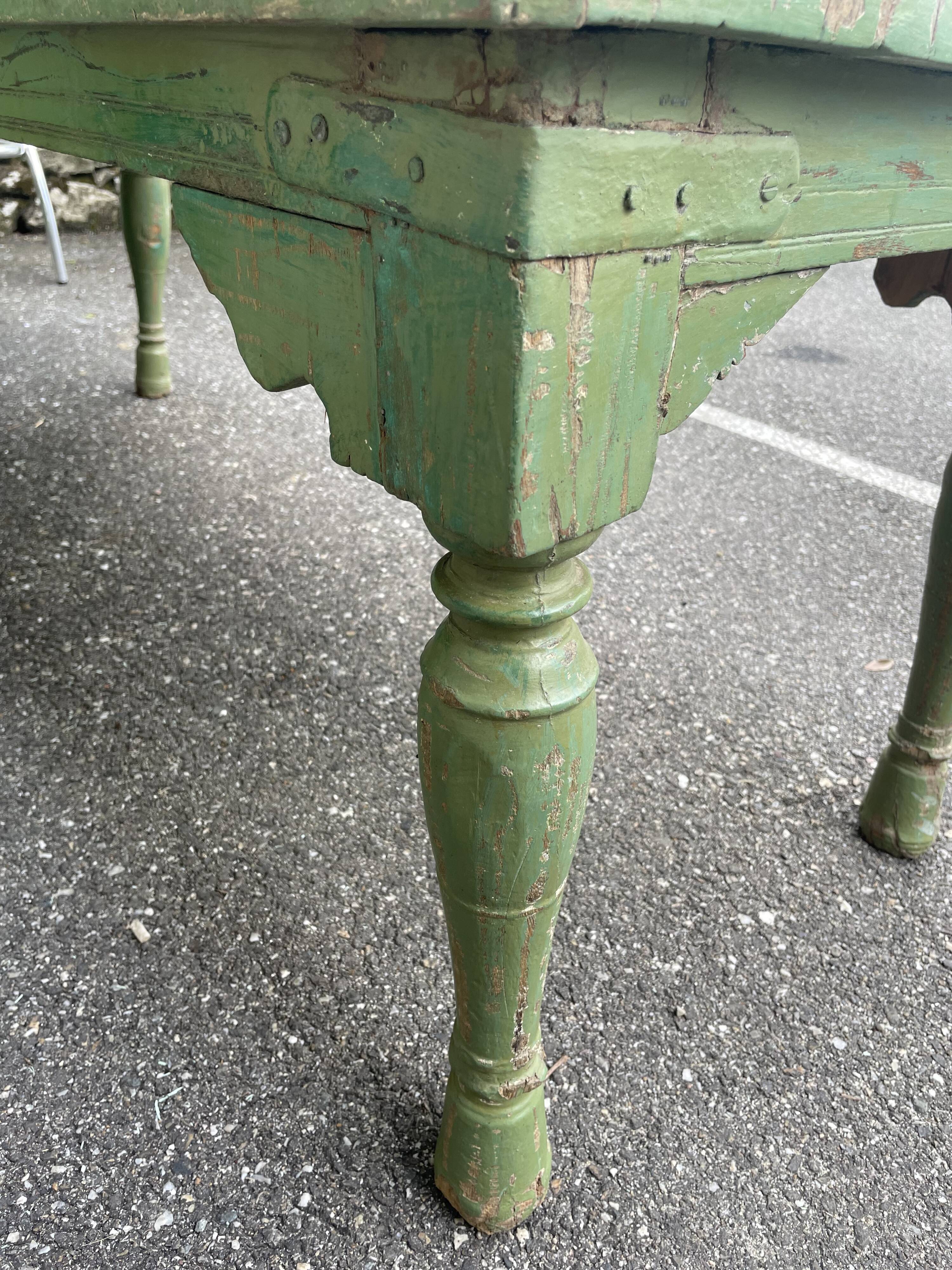 Indian coffee table in green lacquered teak