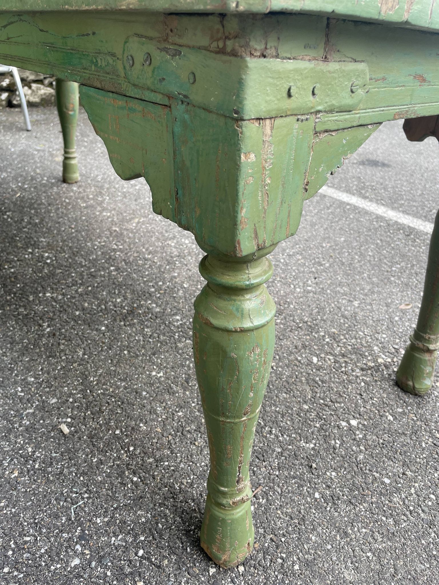 Indian coffee table in green lacquered teak