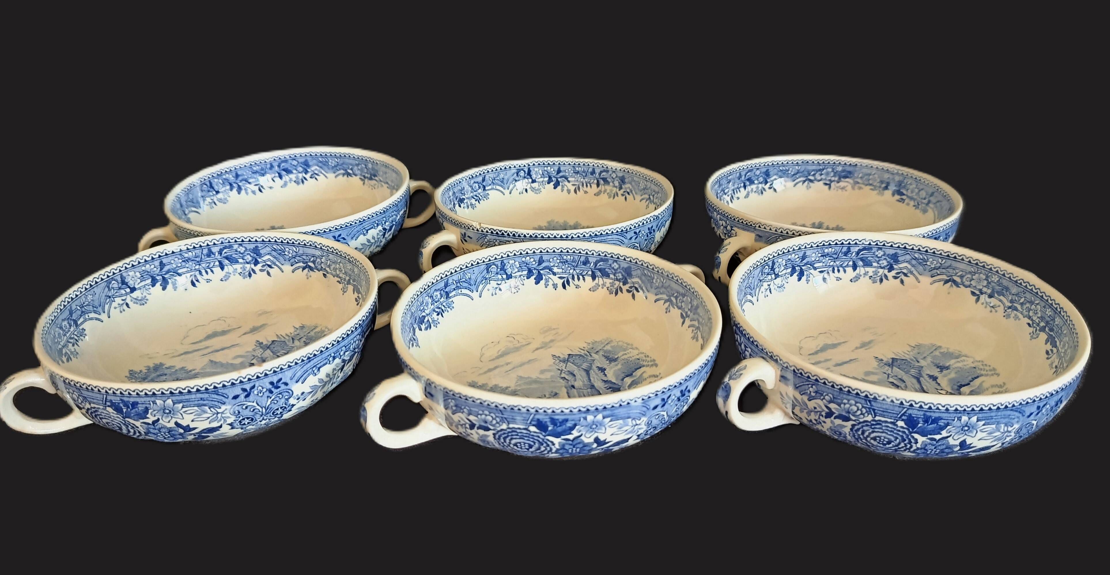 Set of 6 ceramic soup bowls by Villeroy & Boch, Burgenland model.