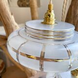 Pair of vintage portable lamps, customizable Art Deco frosted and gold glass globes