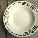 4 Soup Plates Faience from Salins Decor Green and Orange