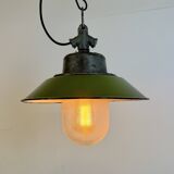 Green Enamel and Cast Iron Industrial Pendant Light, 1960s