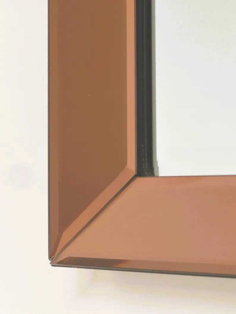 Vintage Peach/Rose Smoked Mirror – Beveled Frame, 1970s