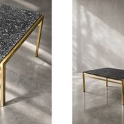 Vintage Mid-Century Italian Modern Brass Coffee Table with Stone Top, 1970s