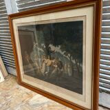 Ancienne gravure a. chaponnier la danse de village paris + cadre bois #b543