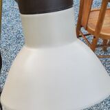 Floor lamp of the 70s in gilded brass lacquered beige metal and brown plastic 2 spots