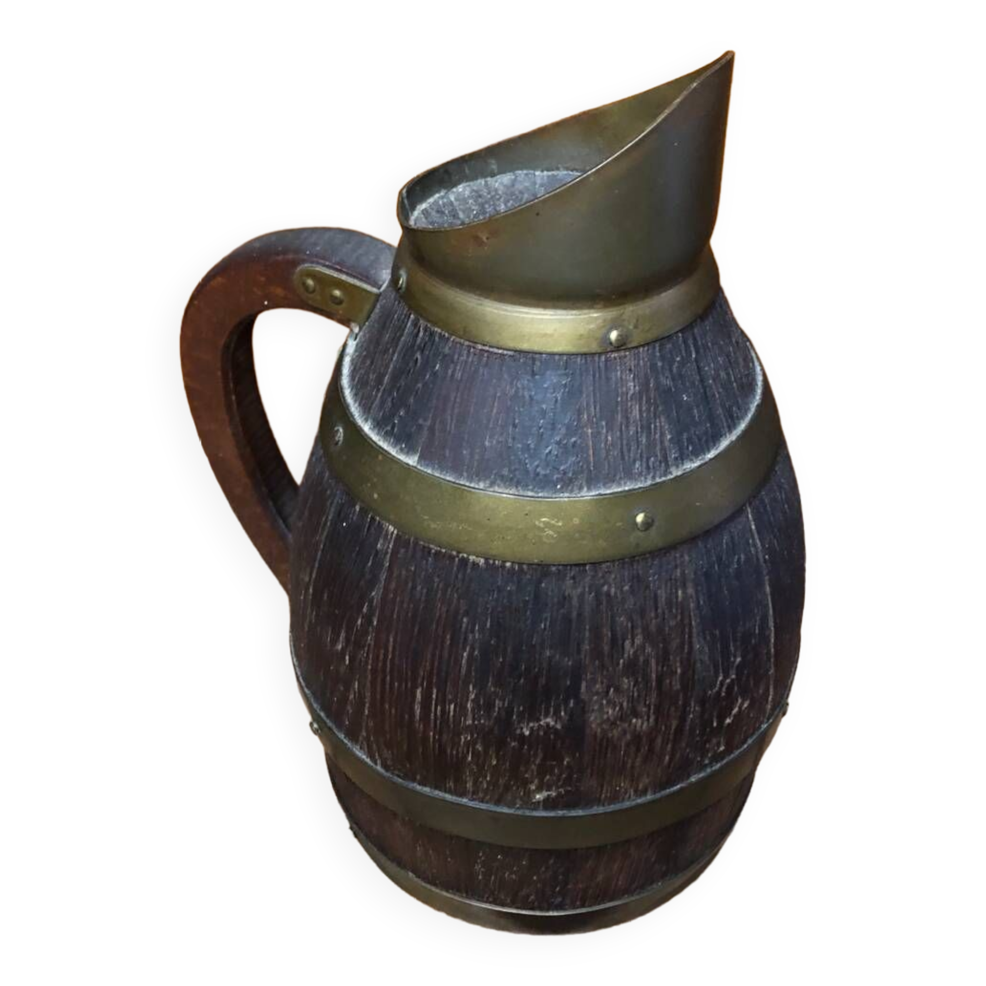 Old Wooden Pitcher + Vintage Brass Strapping