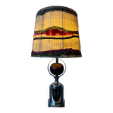 Lampe chrome bois laine années 70