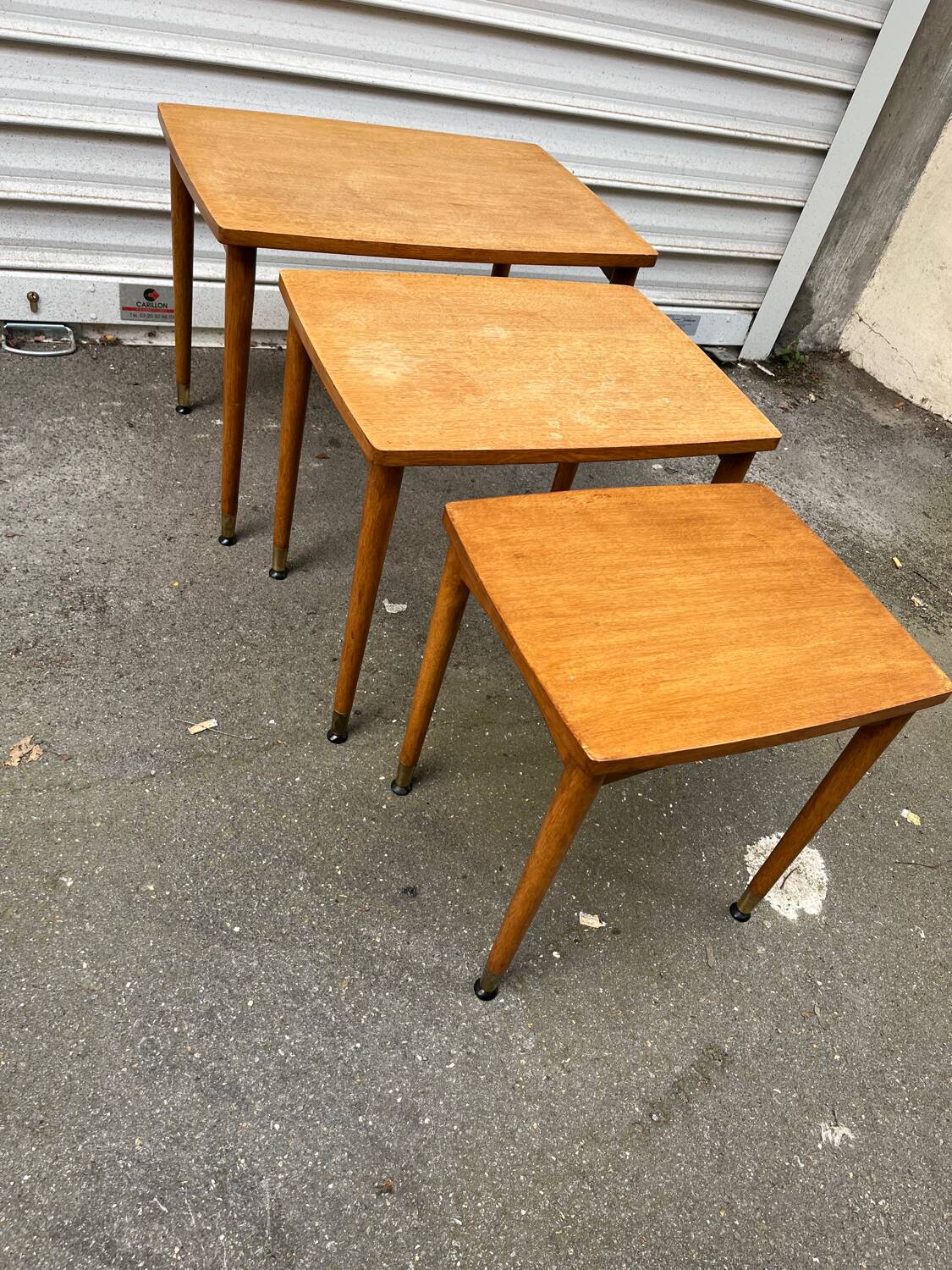 3 wooden nesting tables, 50s-60s