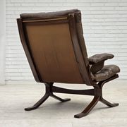 Fauteuil en cuir de meuble marron, années 1970, design scandinave,