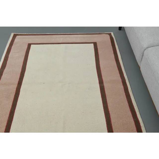 1970s vintage Turkish handmade wool & cotton beige area rug