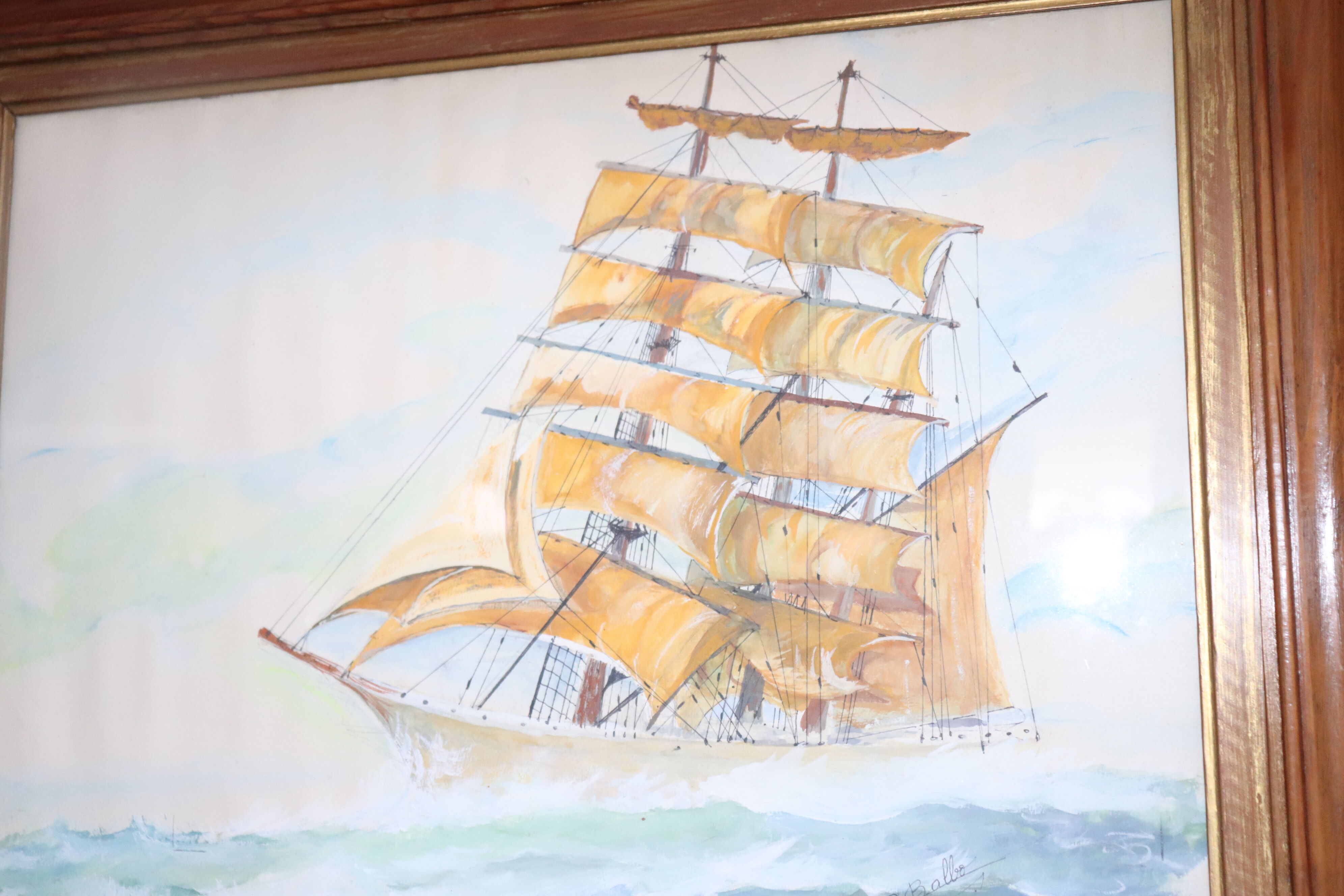 Tableau , aquarelle voilier dans tempete ,marine , mer