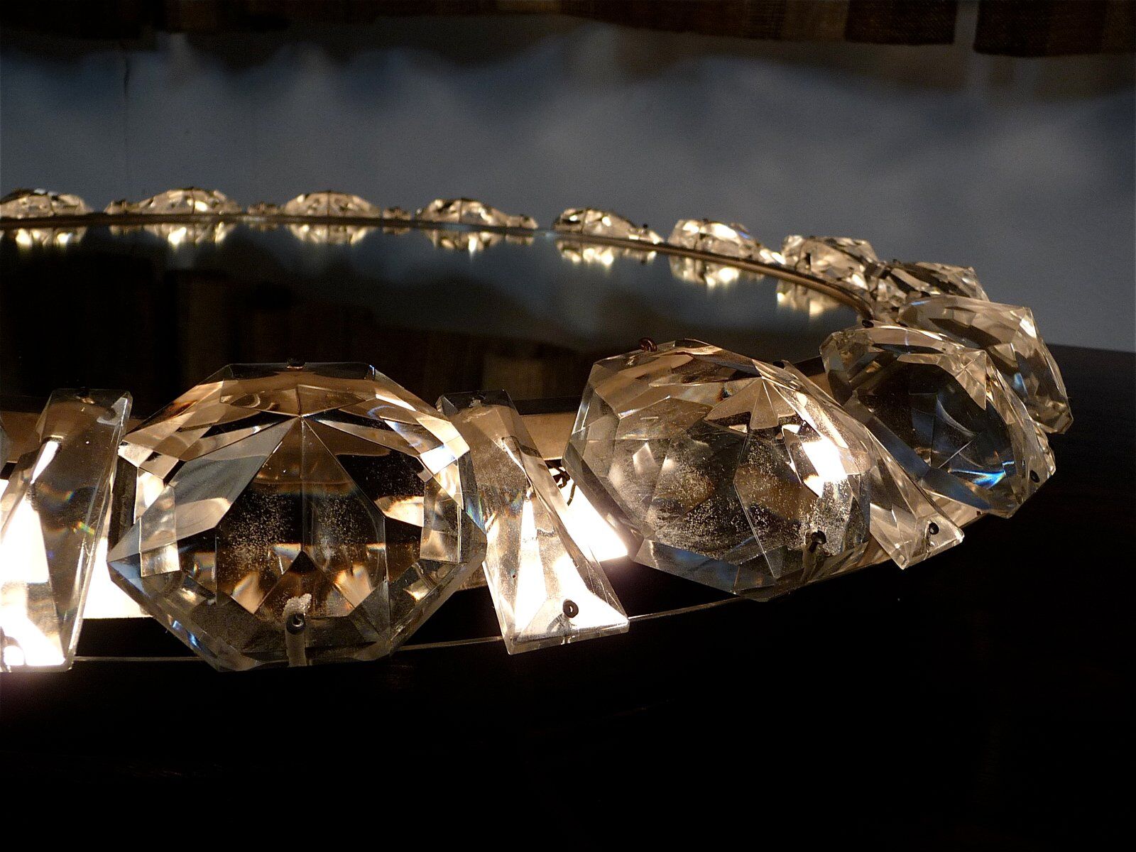 Illuminated round crystal glass mirror from Palwa, West-Germany 1950s