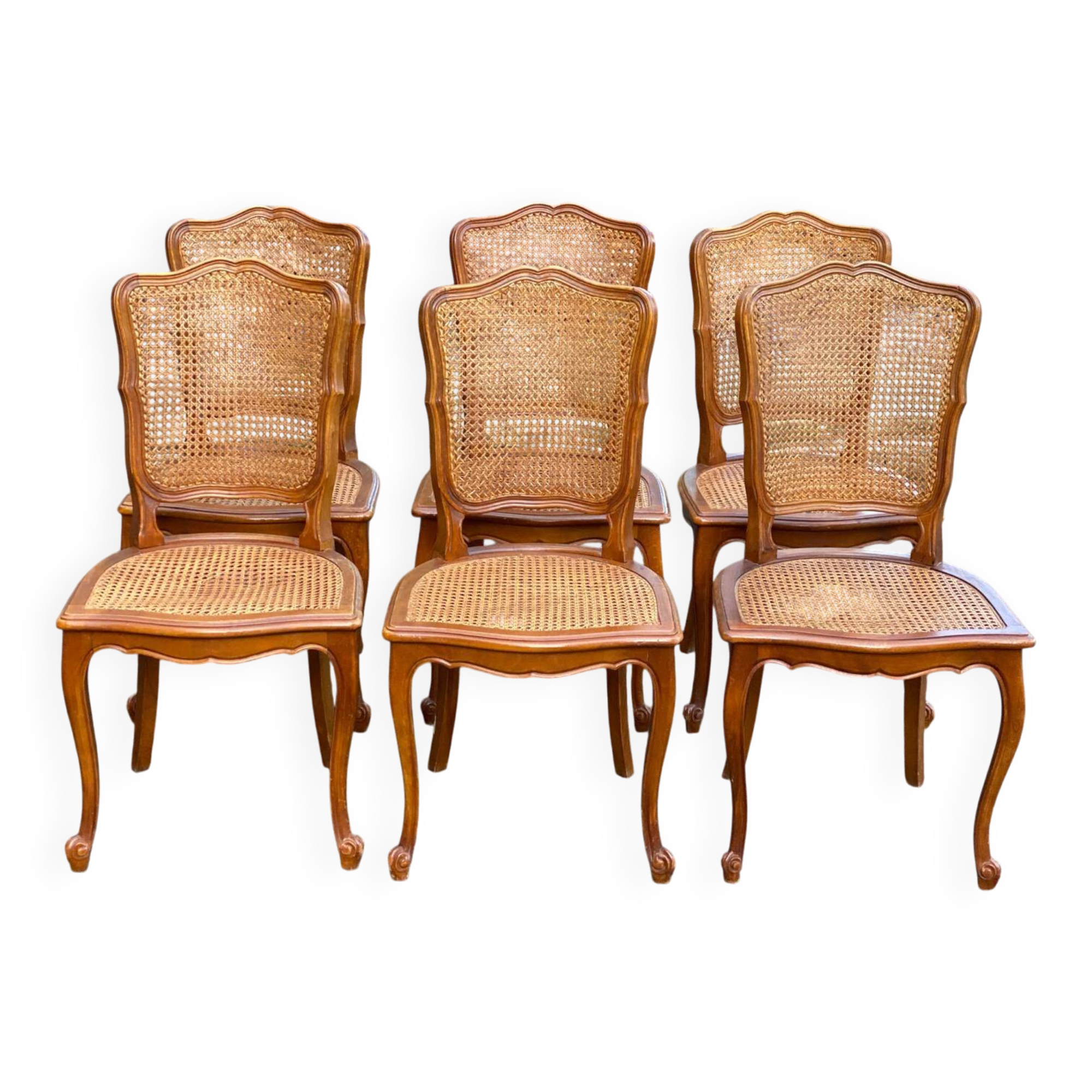 6 Louis XV cane chairs in solid wood from the 1950s
